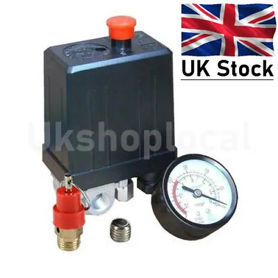 £9.99 • Buy Pressure Gauge Safety Valve Set + Air Compressor Pressure Switch Single Phase