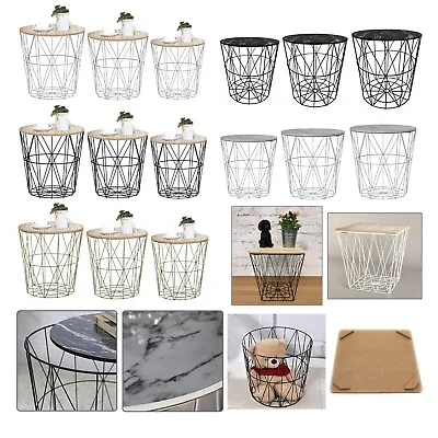 Retro Metal Wire Wooden & Marble Top Side Table Storage Basket Home Furniture    • £12.90