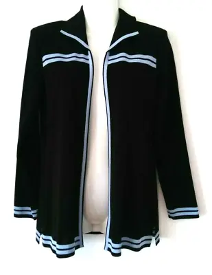 Women's Exclusively Misook Black Blue Trim Long Sleeve Cardigan Jacket Ps P S • $44.99