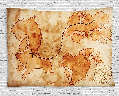 $32.99 • Buy Tan Tapestry Authentic Grunge World Map Print Wall Hanging Decor 80Wx60L Inches