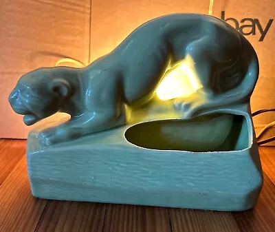 MCM Sand/Tan Puma Ceramic TV Lamp  Night Light   Planter - 1950’s - WORKS • $30