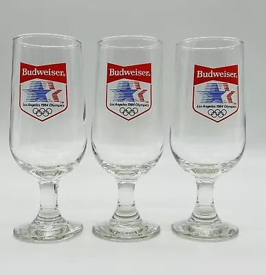 Lot Of 3 Vintage Budweiser 1984 80’s Olympics Sports Beer Glass Stemmed 7  • $29