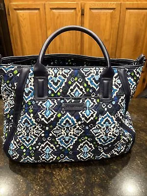 Vera Bradley Trimmed Trapeze Tote Satchel Handbag In Ink Blue Pattern XL Size • $39.99