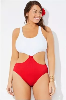 NWT Gabi Fresh X 12D/DD Red White Knot Monokini Swimsuit 115913 • $34