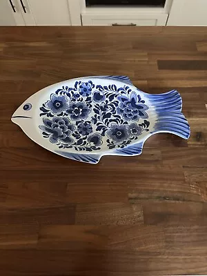 Vintage Blue And White Floral Fish Serving Platter • $18