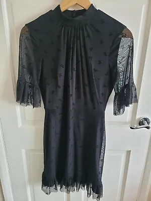 Miss Selfridge Black Mesh Bow Print Dress Size 10 New (#2) • £16