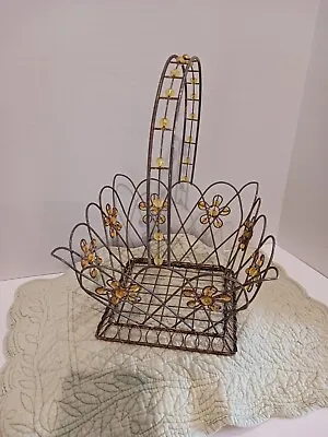 Vintage Wire Basket With Beaded Flowers • $25