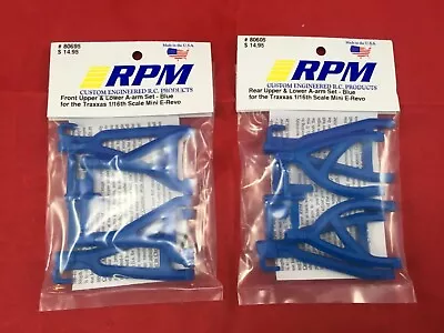 RPM TRAXXAS 1/16  E-REVO Mini BLUE Front + Rear SUSPENSION A-ARMS  Vxl XL2.5 • $25.59