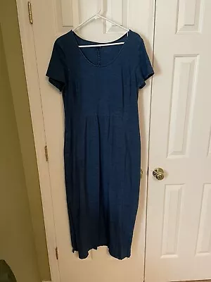 J Jill Pure Jill Indigo Blue Short Sleeve Long Dress Pockets Size LT Large Tall • $10.50