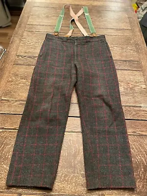 Vintage JOHNSON Woolen Mills Men's 36x29 Plaid W/ Suspenders Wool Outdoor Pants • $95