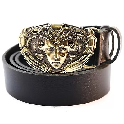 Leather Belt With Brass Buckle Medusa Gorgon 2.0 Handmade Ukrainian Buckle • $68.40