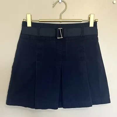 Chaps Girls School Uniform Skort Size 10 Navy Blue Pleated Pull On Faux Belt • $8.80