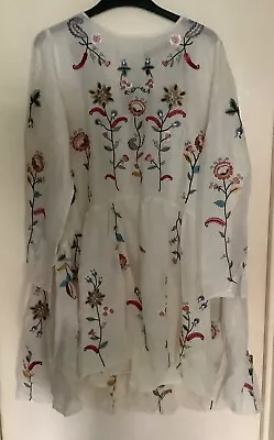 Zara Pure Silk Embroidered Floral Dress Size L • $110.97