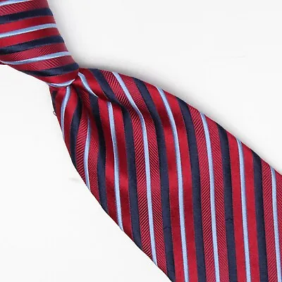 Charvet Place Vendome Mens Silk Necktie Red Navy Light Blue Stripe Tie France • £60.77