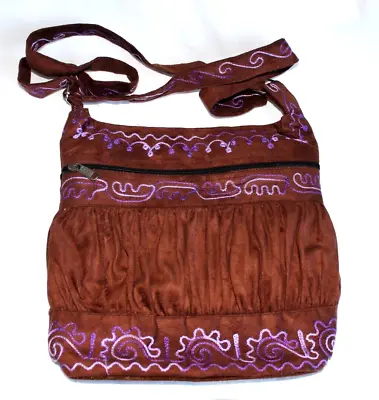 12  X 12 L Vintage Suede And Embroidery  Bag  Made In Nepal • $14.99