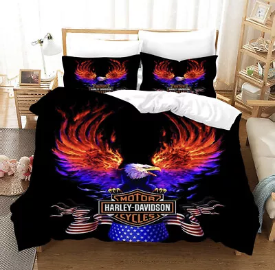 $93.28 • Buy Harley Davidson Quilt Cover Set Queen 3D Print