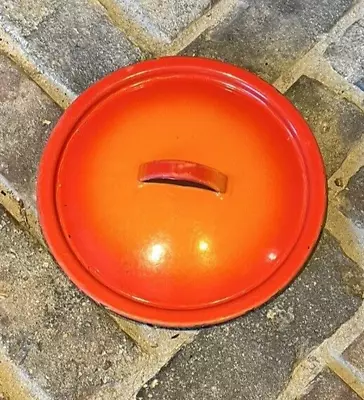 VTG 7 3/8” DESCOWARE Cast Iron LID BELGIUM Flame Red Orange ENAMEL Replacement • $14.99