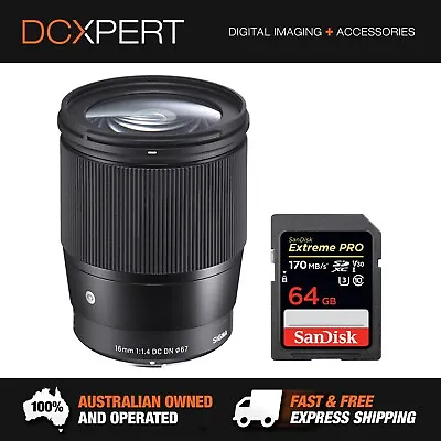 $559 • Buy Sigma 16mm F/1.4 Dc Dn Contemporary Lens For Sony E Mount (4402965) + Bonus Sd