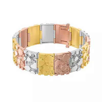 18K Tricolor Gold Over Men's Nugget Bracelet Length-8 /Width-1.5cm/Thickness-2mm • $364.99