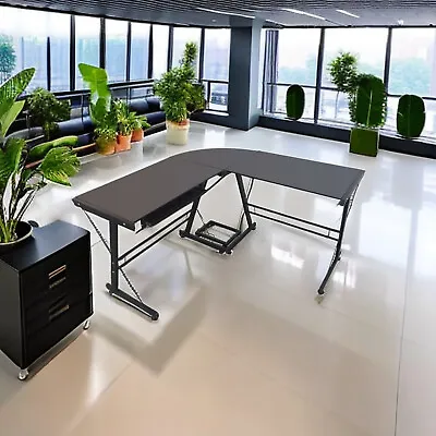Black Premium L-Shaped Glass Computer Desk - Durable Tempered Office Desk • $149.95