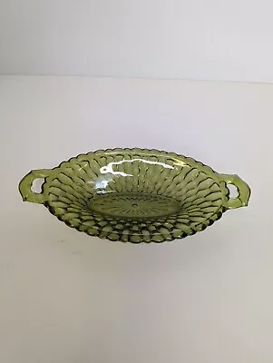 Vintage Indiana Glass Olive Green Honeycomb Relish Dish • $6.95