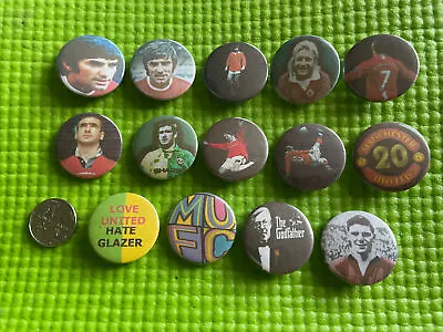 £3.20 • Buy 14 Manchester United  Tin Button Badges Cantona Best Law Ronaldo Fergie Rooney