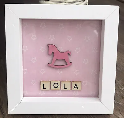 Baby New Born Christening Personalised Girl Boy Name Plaque Box Frame Rock Horse • £10