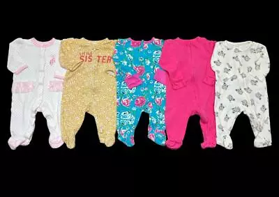 Baby Girl 0-3 Months Carter's Little Sister Cotton Footed Sleeper Pajama Bundle • $25