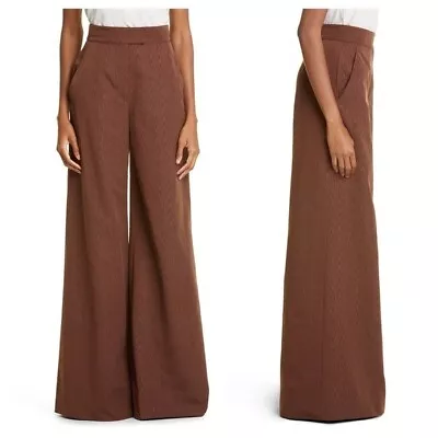 Staud Oak Wide Leg Moire Taffeta Pants High Rise Cotton Blend In Brown Size 10 • $87.50