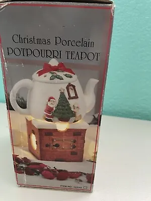 Vintage Christmas Porcelain Potpourri Teapot Candle Holder Santa On Chimney • $11