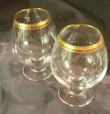 2 Mikasa Jamestown Clear Gold Trim Brandy Glasses • $40