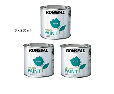 3x 250ml Ronseal Peacock Teal Turquoise Garden Paint Wood Stone Metal Quick Dry • £13.99