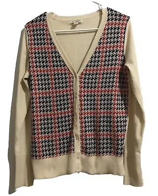 Houndstooth Sweater Preppy Grandmacore Cardigan Merona Womens Sz Med Blk/Red • $9.88