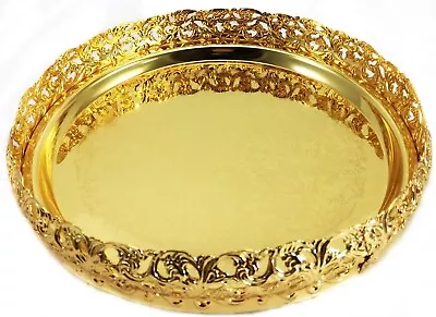 Round Or Rectangle Gold Mirror Tray Candle Plate Wedding Centrepiece Table Decor • £14