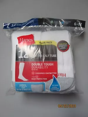 Hanes Men's 12-Pair Cushion Over-the-Calf-Tube White Socks Shoe Size 6-12 • $21.99