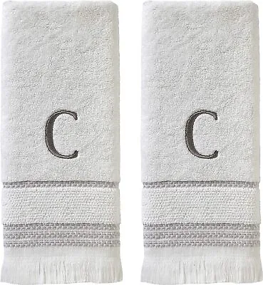 SKL Home Casual Monogram Hand Towel Set F 16x26 White 2 Count • $53.02