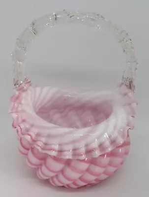 Nailsea Pink & Red Ribbon Glass Vintage Victorian Antique Flower Basket Vase • £65