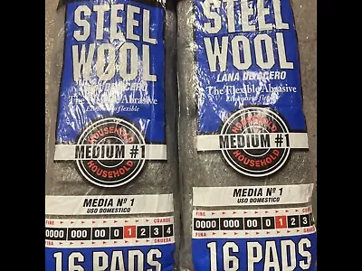 2 Bags- Rhodes American STEEL WOOL #1 MEDIUM (16PADS In Each Bag) BRAND NEW • $15.75