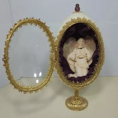 Vintage Goose Egg Angel Figurine Open Door Pedestal Embellished Gold Beads OOAK • $49.99