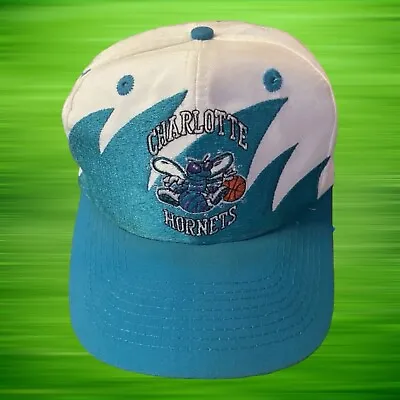 Vintage 90's Charlotte Hornets Sharktooth Hat Logo 7 Snapback Cap White Teal NBA • $95.99