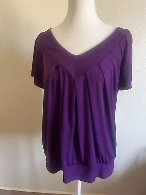 Ab Studio Womens Blouse Short Sleeve V-neck Purple Size L • $8