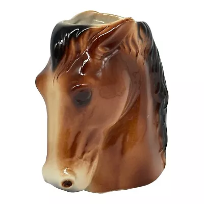 Vintage Royal Copley Planter Vase~Horse Head Dark Mane~ 6” T ~Mid Century Modern • $21.71