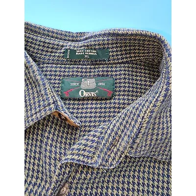 Orvis Houndstooth Green And Blue Flannel Long Sleeve Shirt Size XL • $18.99