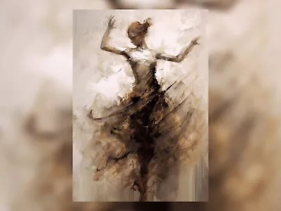 Graceful Movement: Monochrome Watercolor Painting Print - Woman In Dress 5 X7  • £5.99