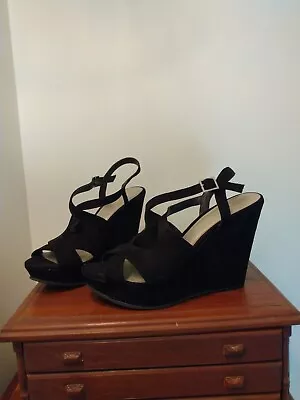 Womens A.n.a Open Toe Black Sandals Wedge High Heel Platform Party Shoes Size 8M • $8