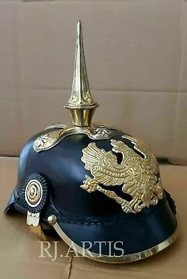Officer’s Pickelhaube Helmet Militaria Leather Prussian Vintage Imperial German • $103.95