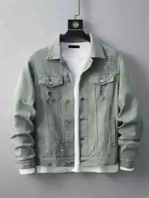   Distressed/Ripped  Green Denim Jacket. ( Size L) (Ships Same Day) • $63.87