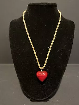 Vtg Vintage Les Bernard Braided Cord Rope Necklace W/red Heart Stone Pendant  • $50