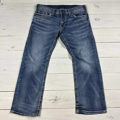 Silver Jeans Men's 36x32 Blue Zac Relaxed Fit Straight Leg Distressed • $34.95