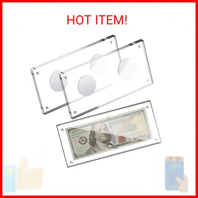 2 Pack Currency Display Acrylic Dollar Bill Holders Acrylic Money Frame Self Adh • $20.23